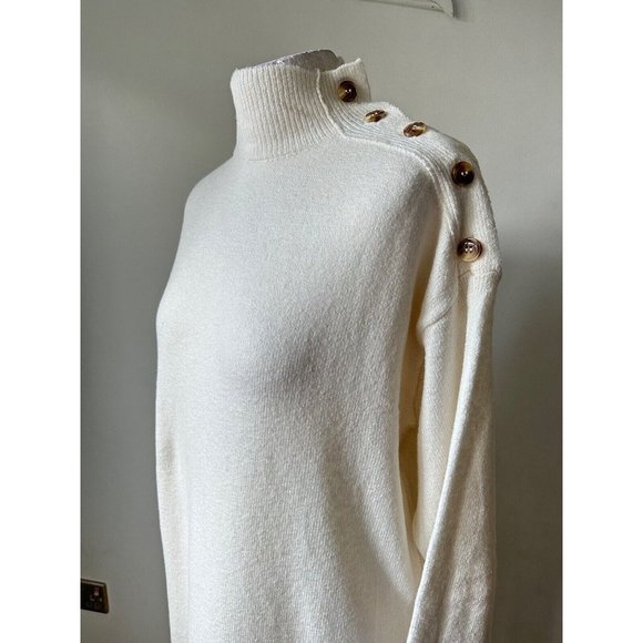Mango Jumper Midi Knit Dress Cream High Neck Long Sleeve Size M - Picture 2 of 5